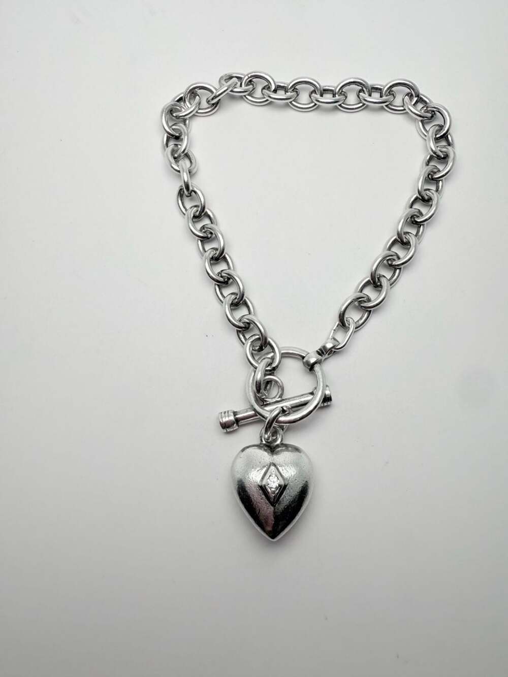 M Sterling Silver 925 Heart Toggle Necklace 7.5”